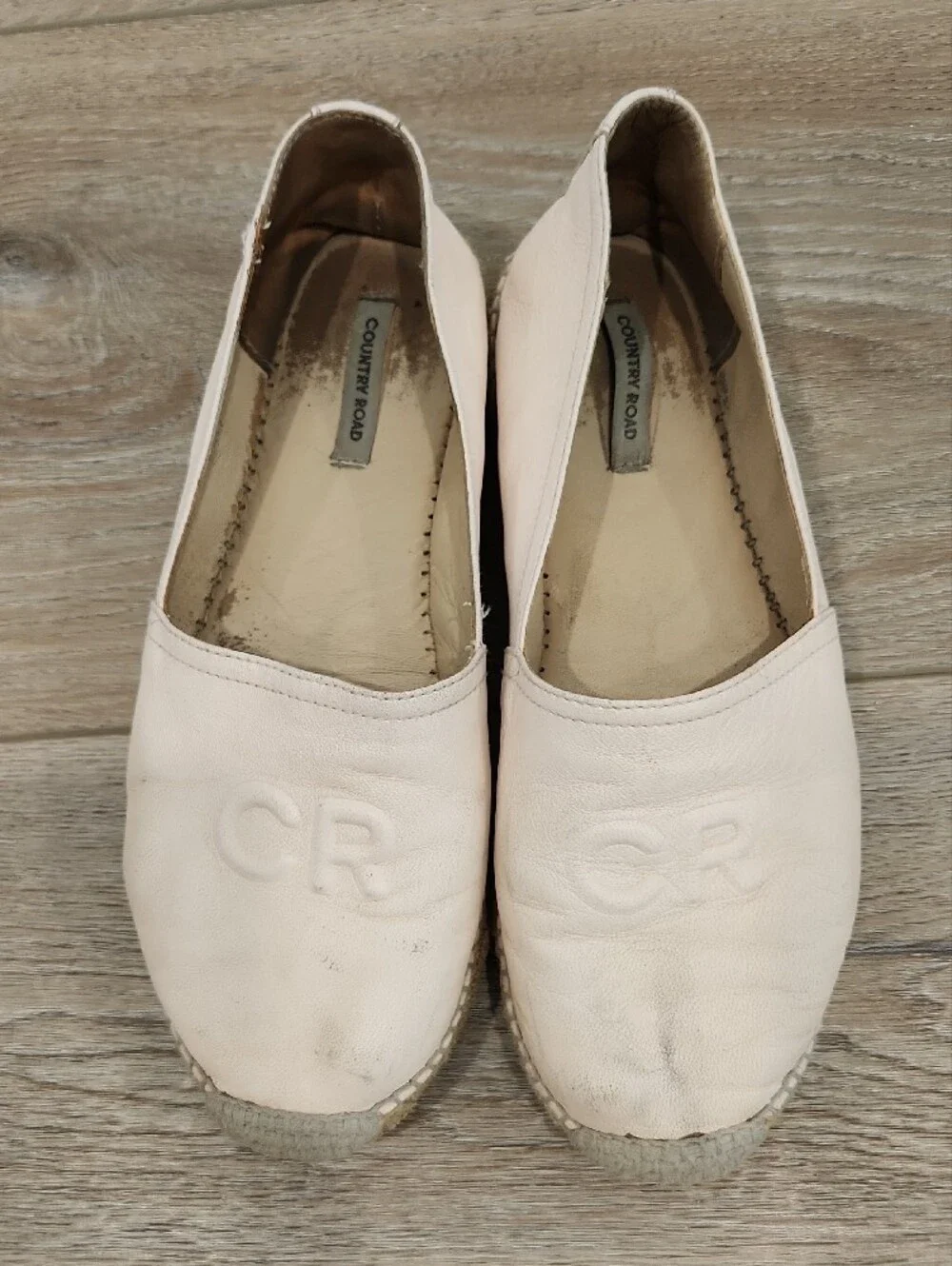 Country Road Women's Pale Pink Leather Espadrille Flats Size 39
